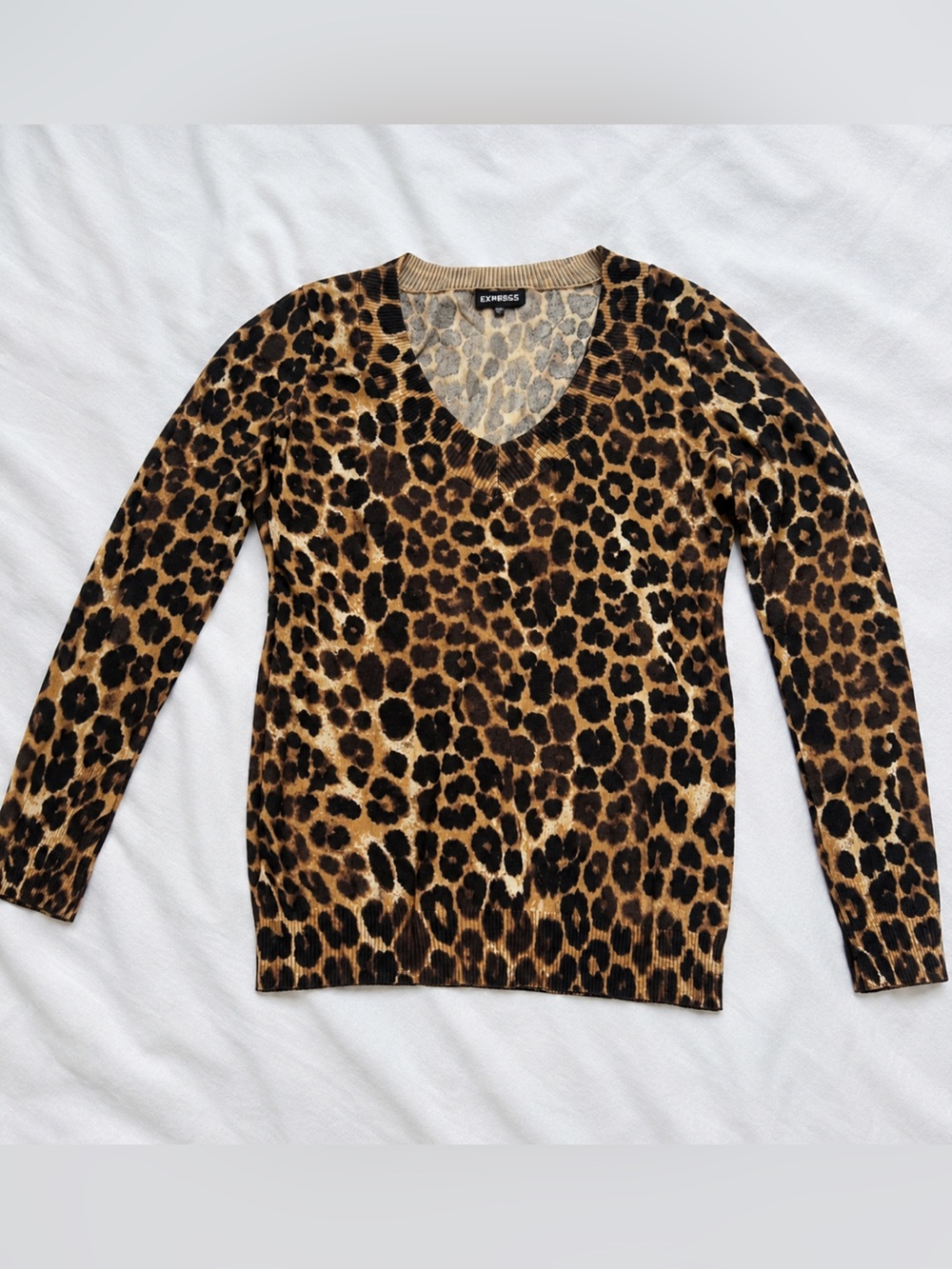 Express Leopard Print V-Neck Sweater - Brown & Black
